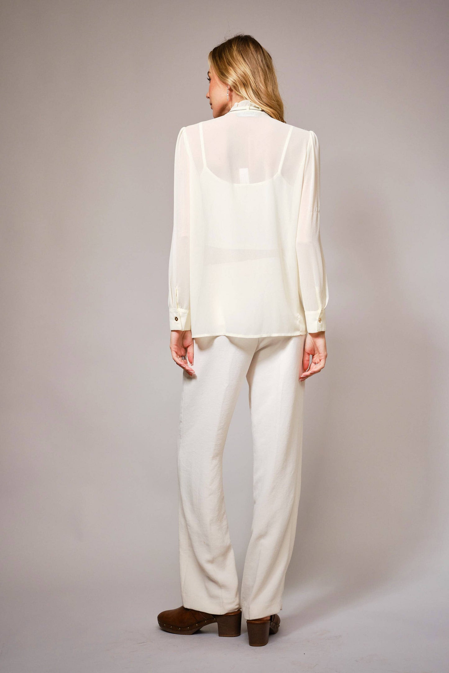 Chelsea Ruffle Front Button Up Blouse