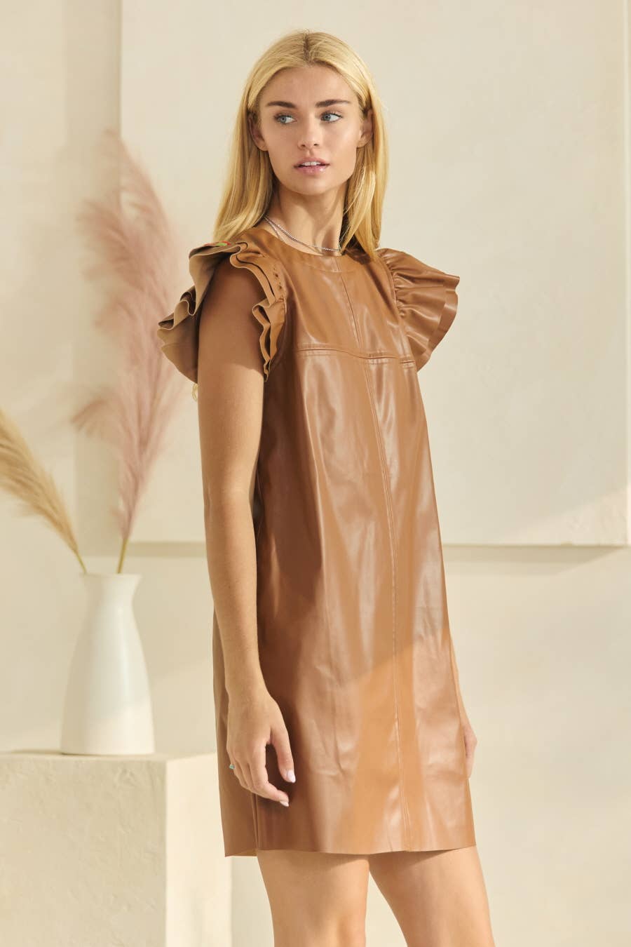 PU Leather Shift Mini Dress