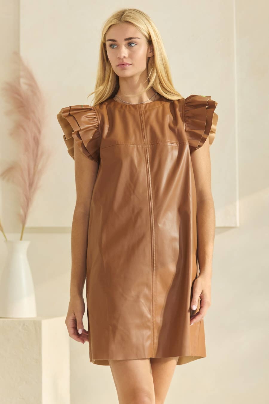 PU Leather Shift Mini Dress