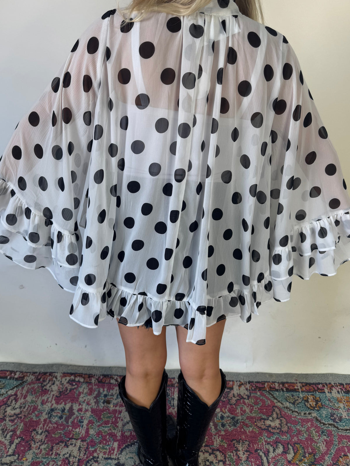 Polka Dot Sheer Chiffon Ruffle Blouse