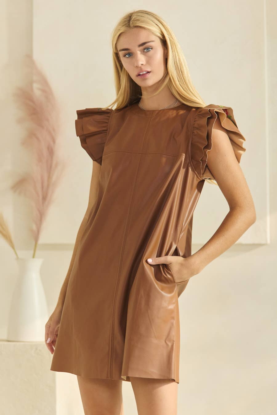 PU Leather Shift Mini Dress