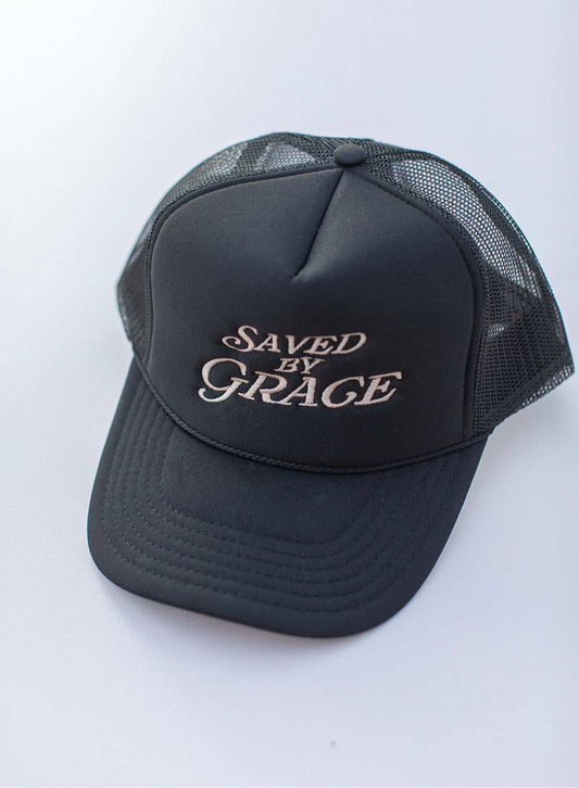 Embroidery Saved by Grace Faith Christian Trucker Hat
