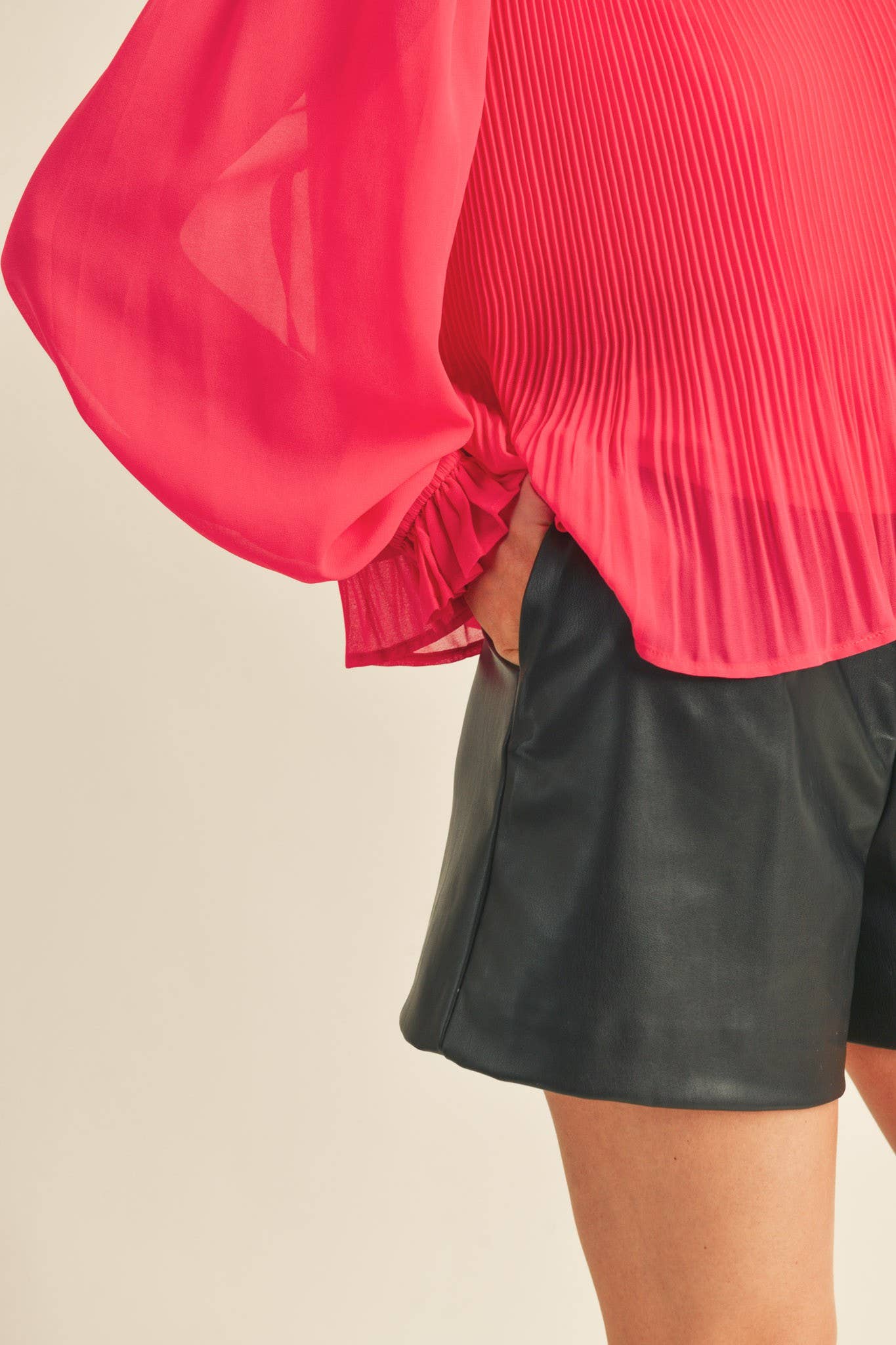 Pleated High Ruffle Neck Top