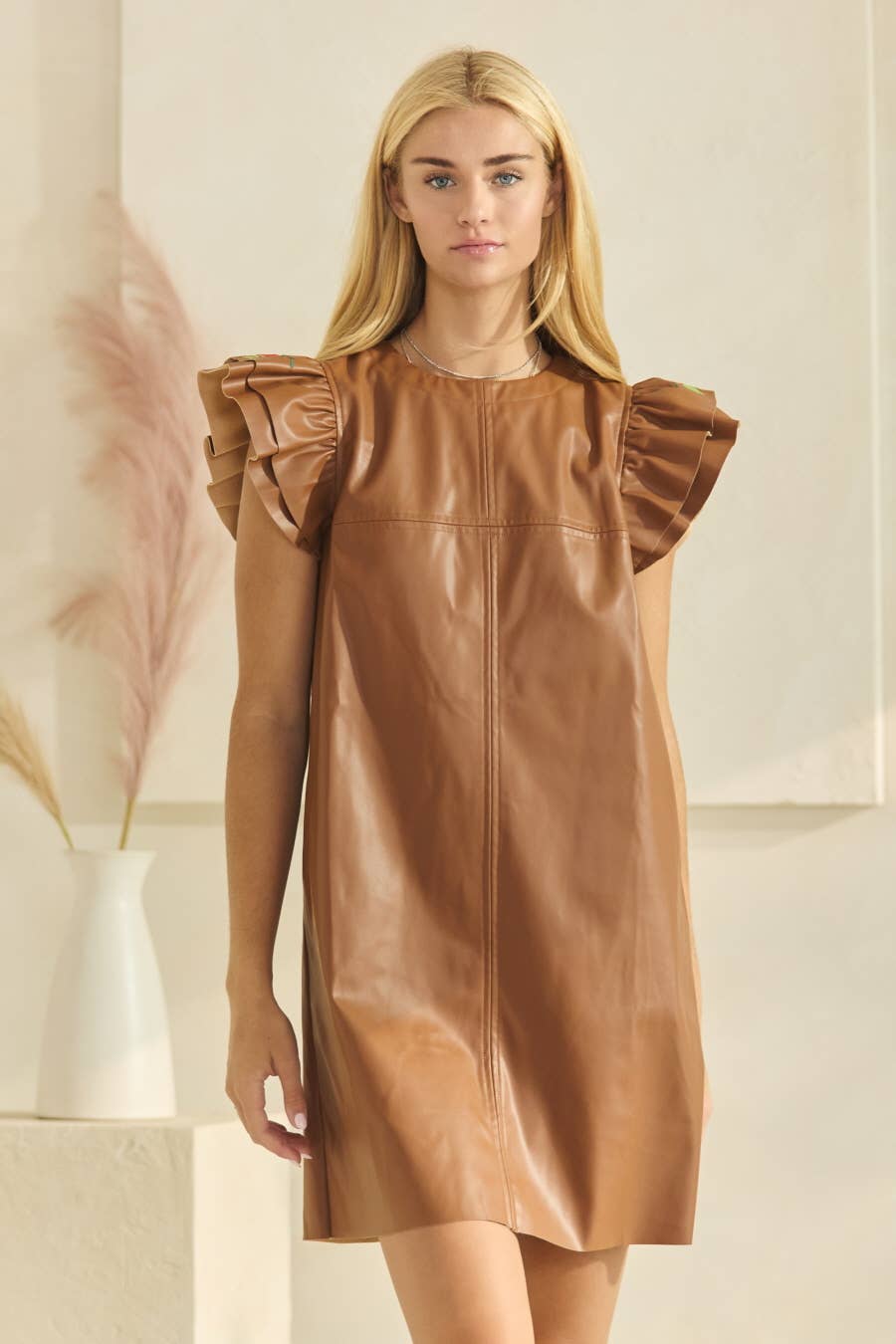 PU Leather Shift Mini Dress