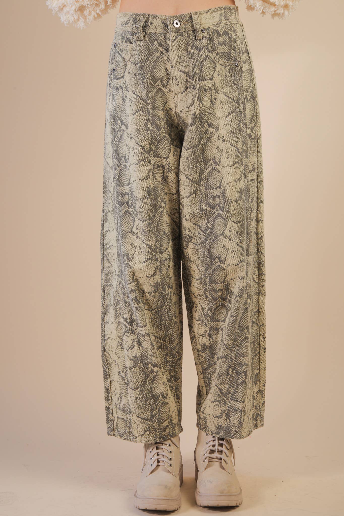 Snake Printed Barrel Pants