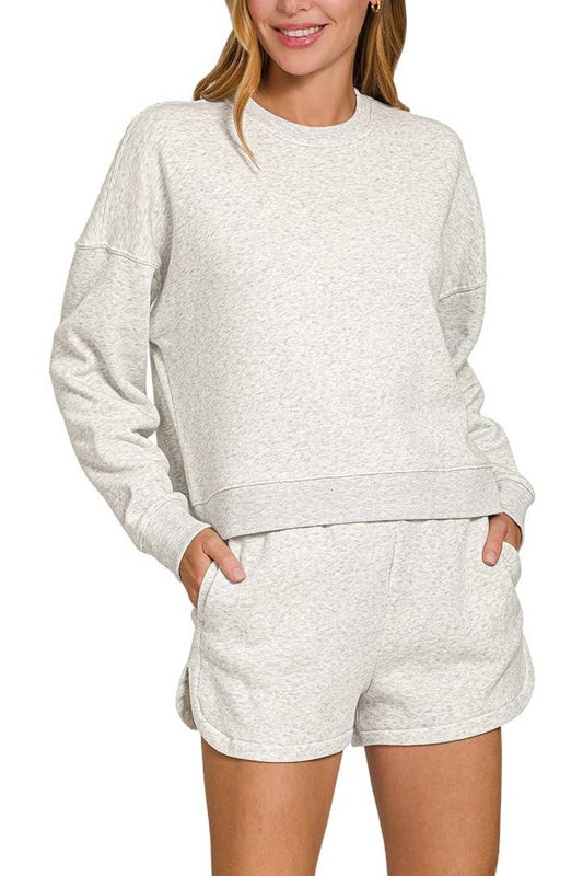 Fleece Long Sleeve Sweatshirts And Shorts Set
