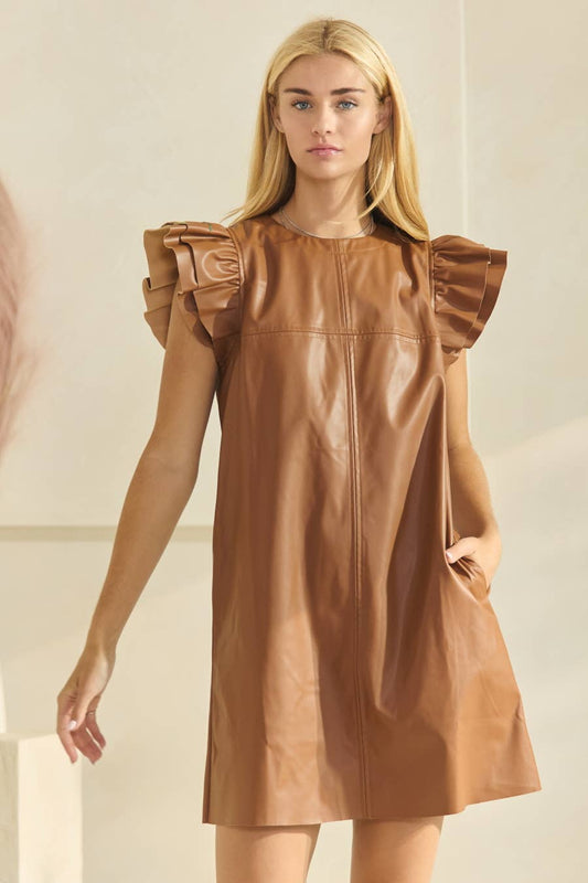PU Leather Shift Mini Dress