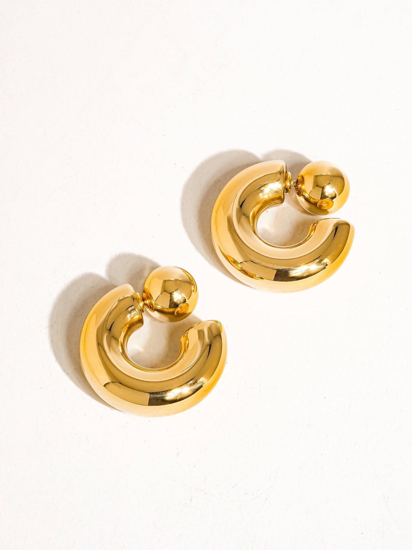 Fernanda 16K Gold Non-Tarnish Ball C Hoop Earring