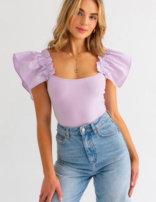 Purple Ruffle Sleeve Bodysuit