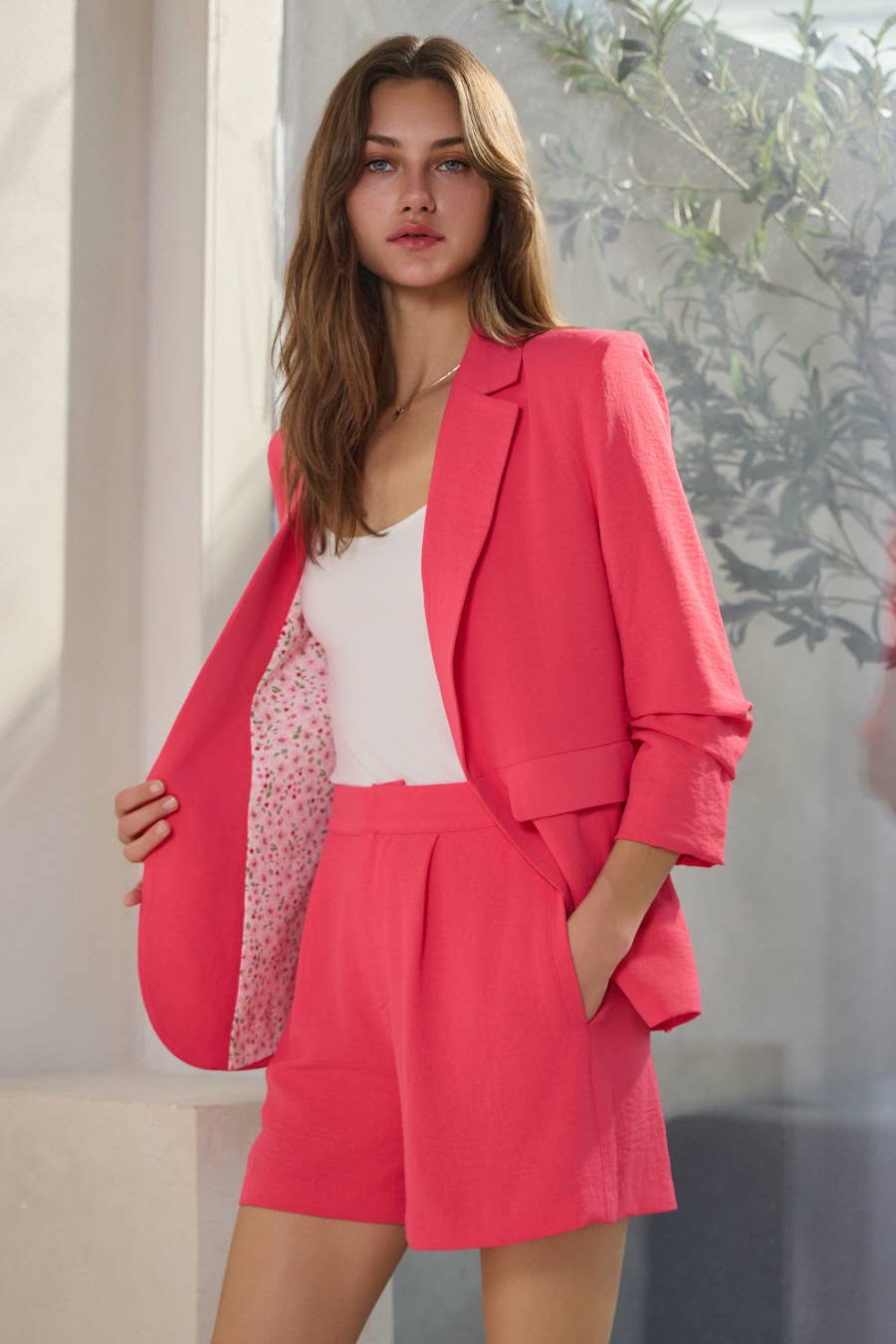 Solid Airflow Blazer & Shorts Set