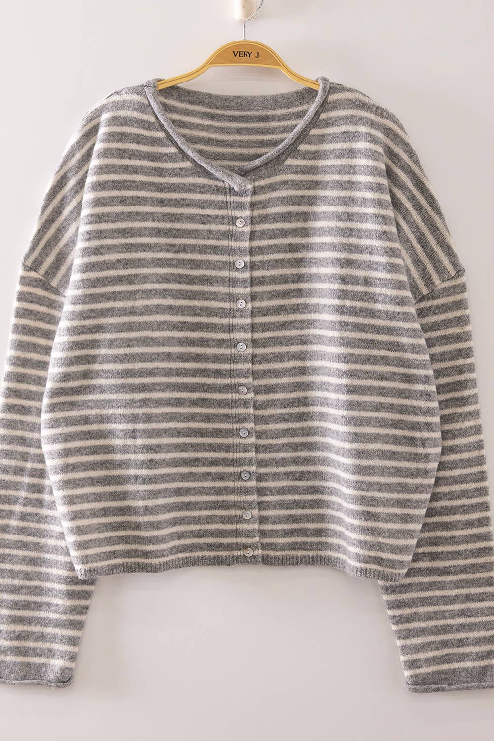 Grey Button Down Stripe Cardigan