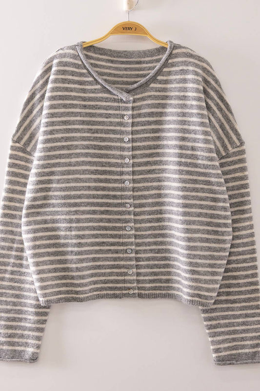 Grey Button Down Stripe Cardigan
