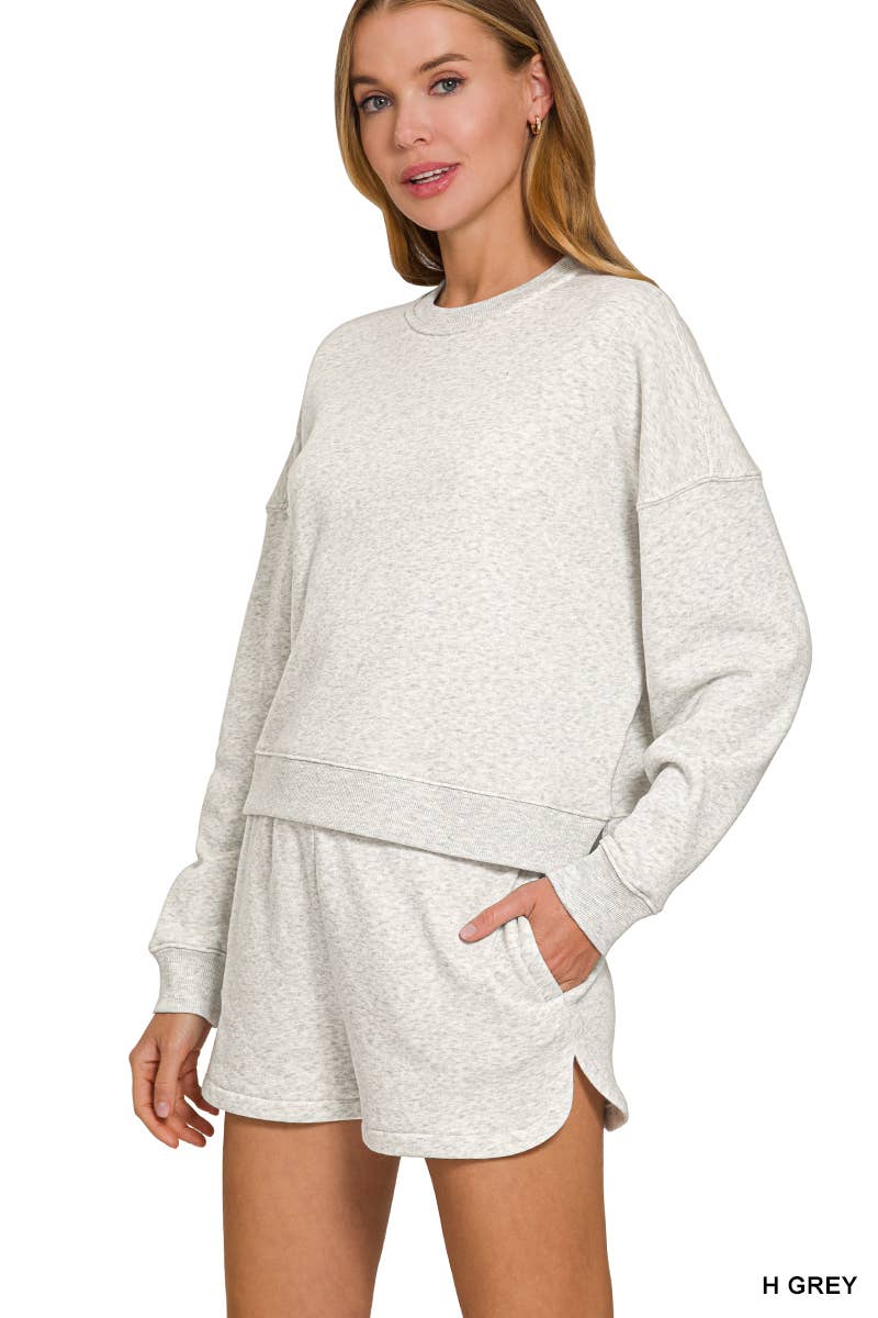 Fleece Long Sleeve Sweatshirts And Shorts Set
