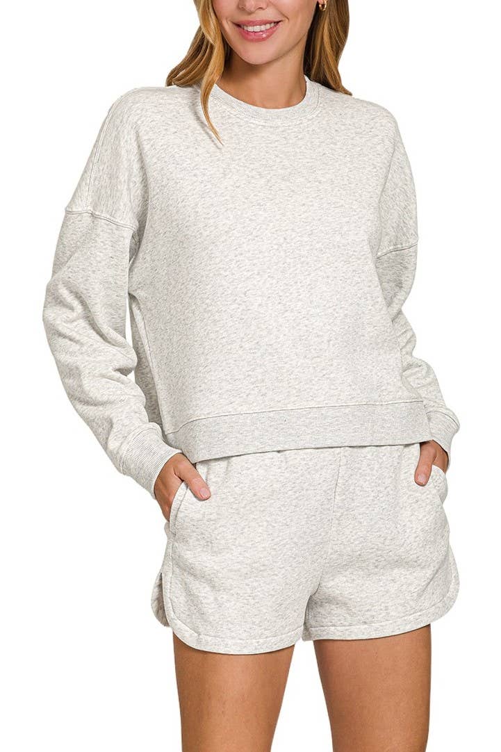 Fleece Long Sleeve Sweatshirts And Shorts Set