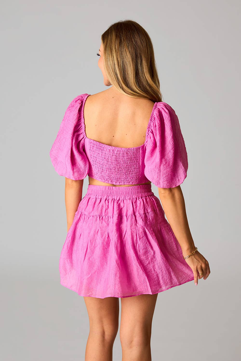 Cutie Bubblegum Pink Puff Sleeve Top And Skirt Set