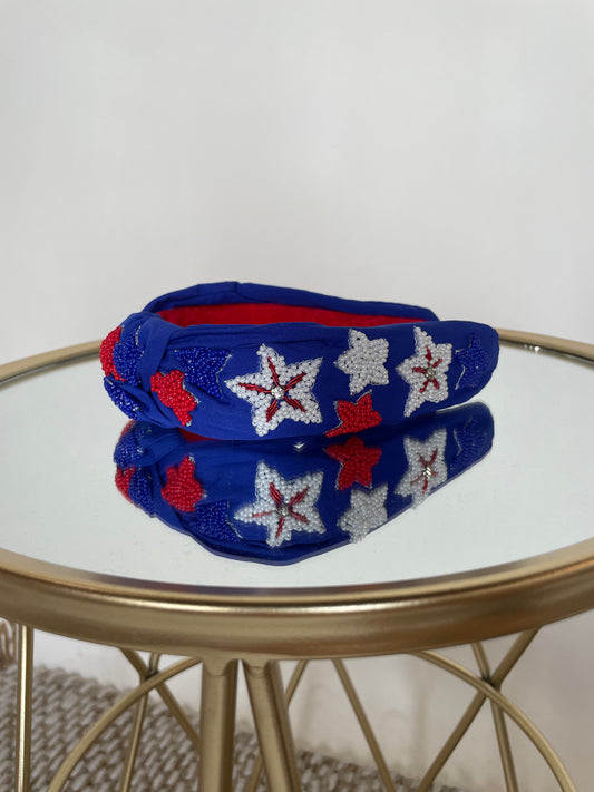 Blue Star Beaded Headband