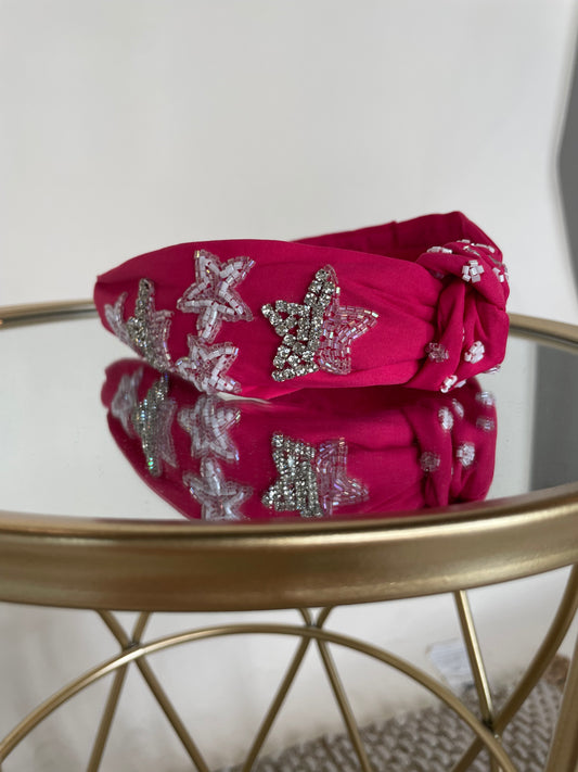 Pink Star Beaded Headband